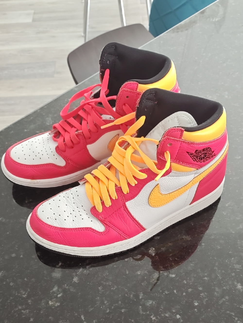 Jordan High-Top Sneakers - White, Pink & Yellow US Men size 10!